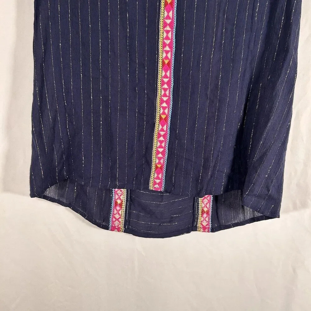 THML Top Women's XS Blue Striped Gold Vneck Lightwieght Rayon - Picture 10 of 10